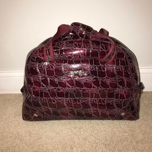 Kathy Van Zeeland travel bag Burgundy croco patent
